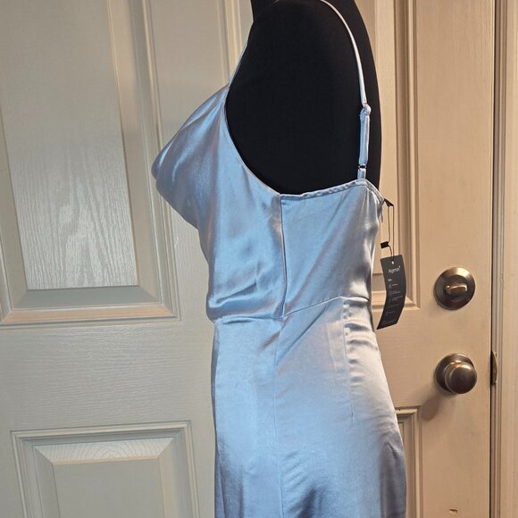 AIGEMAN Women Spaghetti Strap Sexy Maxi Dress Ruched High Slit Dress Sz: S Blue - Picture 9 of 11